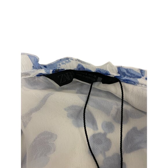 Zara Womens Midi Dress S Small White Blue Printed Elastic Waist 3099/246 NWD - Picture 3 of 14